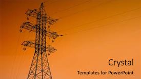  Presentation with electrical tower - Amazing PPT theme having electrical tower backdrop and a gold colored foreground