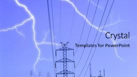  Presentation with thunderstorm - PPT theme consisting of electrical towers - electric tower during the thunderstorm background and a light blue colored foreground