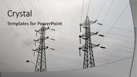  Presentation with high voltage - Amazing PPT theme having electrical towers - high voltage electric pillars overcast backdrop and a  colored foreground