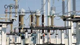  Presentation with high voltage - Colorful slides enhanced with electrical towers - part of high-voltage substation backdrop and a light blue colored foreground