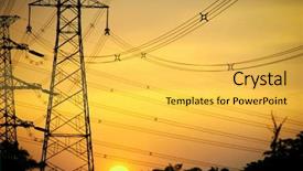  Presentation with electricity - Colorful presentation theme enhanced with electrical towers - sun setting behind a row backdrop and a yellow colored foreground