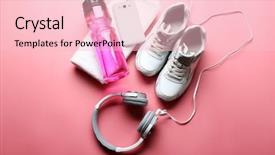  Presentation with headphones - PPT layouts having electrical training - headphones and sport equipment background and a lemonade colored foreground