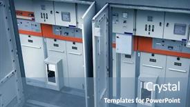  Presentation with electrical transformer - Beautiful slides featuring electrical transformers - close up shot backdrop and a teal colored foreground