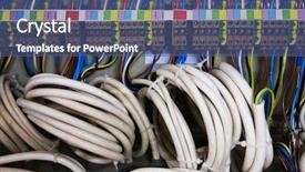  Presentation with electrical transformers - PPT theme featuring electrical transformers - color wires in a box background and a ocean colored foreground