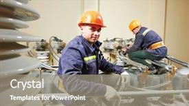  Presentation with transformer power - Cool new slides with electrical transformers - electricians lineman repairman worker backdrop and a gray colored foreground