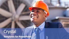  Presentation with electrical transformers - PPT theme having electrical transformers - happy african american technical manager background and a teal colored foreground