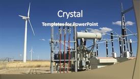 Presentation with electrical transformers - Colorful PPT theme enhanced with electrical transformers - high-voltage substation and windmill backdrop and a ocean colored foreground