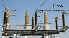  Presentation with electrical transformers - PPT layouts with electrical transformers - part of high-voltage substation background and a light blue colored foreground