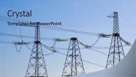  Presentation with electrical transformers - Amazing theme having electrical transformers - power line poles on blue backdrop and a light blue colored foreground