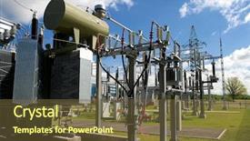  Presentation with electrical transformers - Beautiful presentation featuring electrical transformers - power station for industry backdrop and a tawny brown colored foreground