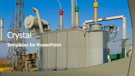  Presentation with high voltage - Slides featuring electrical transformers - transformer on high voltage substation background and a gray colored foreground