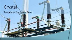  Presentation with electrical breakers - Slides featuring electrical transformers - view to high voltage substation background and a light blue colored foreground