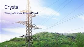  Presentation with electrical tower - Slide deck having electrical transmission tower on landscape background and a sky blue colored foreground