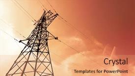  Presentation with electrical tower - Colorful PPT layouts enhanced with electrical transmission tower on sky backdrop and a coral colored foreground