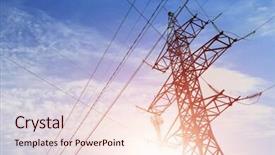  Presentation with electrical tower - Colorful presentation design enhanced with electrical transmission tower on sky backdrop and a lemonade colored foreground