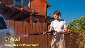  Presentation with jet - Presentation design enhanced with electrical water pump - man washing car with jet background and a tawny brown colored foreground
