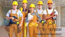  Presentation with professional - Slides having electrician - group of professional construction workers background and a gold colored foreground