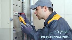  Presentation with electrician - Slide set consisting of electrician at work using background and a ocean colored foreground