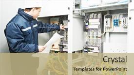  Presentation with fuse - Slide deck enhanced with electrician builder engineer inspector checking background and a coral colored foreground