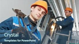  Presentation with industrial engineer - Cool new slide deck with electrician builder engineer installing industrial backdrop and a ocean colored foreground