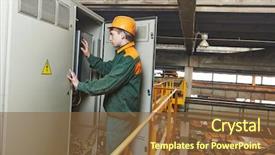  Presentation with electrician - Colorful presentation theme enhanced with electrician builder engineer switching actuator backdrop and a tawny brown colored foreground