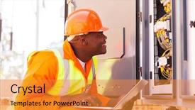  Presentation with electrician - Audience pleasing presentation design consisting of electrician checking computerized machine status backdrop and a gold colored foreground