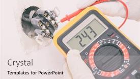  Presentation with multimeter - Presentation featuring electrician-checking-socket-voltage background and a sky blue colored foreground