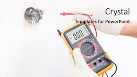  Presentation with digital multimeter - Cool new PPT theme with electrician checking socket voltage backdrop and a sky blue colored foreground