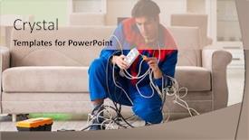  Presentation with cables - Slide set with electrician contractor with tangled cables background and a soft green colored foreground