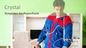  Presentation with cables - Cool new presentation theme with electrician contractor with tangled cables backdrop and a soft green colored foreground