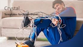  Presentation with tangled tangle of wool yarn - PPT theme having electrician contractor with tangled cables background and a soft green colored foreground