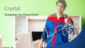  Presentation with tangled tangle of wool yarn - Audience pleasing slides consisting of electrician contractor with tangled cables backdrop and a soft green colored foreground