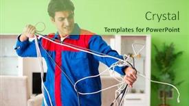  Presentation with cables - PPT layouts consisting of electrician contractor with tangled cables background and a mint green colored foreground