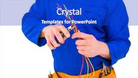  Presentation with electrician - Cool new PPT layouts with electrician cutting wire with pliers over white background backdrop and a cobalt blue colored foreground