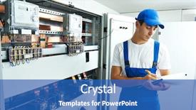  Presentation with engineering engineer or safety officer - Theme enhanced with electrician engineer worker with blueprint background and a teal colored foreground