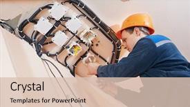  Presentation with distribution - Audience pleasing slides consisting of electrician engineer works with cables backdrop and a lemonade colored foreground