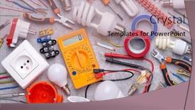  Presentation with electrician - Presentation theme enhanced with electrician-equipment-on-gray-background background and a coral colored foreground