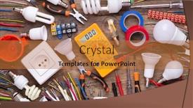  Presentation with electrician - Slide deck consisting of electrician equipment on wooden background top view background and a gold colored foreground