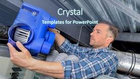  Presentation with measurment system - Colorful presentation enhanced with electrician fitting a ventilation system backdrop and a ocean colored foreground