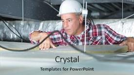  Presentation with electrician - Presentation theme featuring fixing neon on the ceiling background and a light gray colored foreground