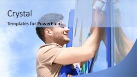  Presentation with video surveillance - Audience pleasing theme consisting of electrician fixing video surveillance camera outdoors backdrop and a light blue colored foreground