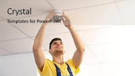  Presentation with surveillance - Amazing slide deck having electrician fixing video surveillance camera backdrop and a soft green colored foreground