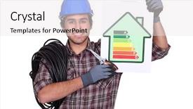  Presentation with energy label - PPT layouts featuring electrician holding an energy consumption background and a white colored foreground