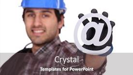  Presentation with electrician - Amazing PPT theme having electrician holding an sign backdrop and a dark gray colored foreground