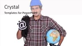  Presentation with electrician - Audience pleasing presentation theme consisting of electrician holding at sign and globe backdrop and a white colored foreground
