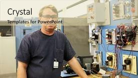  Presentation with motor control - Presentation theme with electrician in a technical education background and a soft green colored foreground