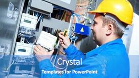  Presentation with energy meter - Amazing presentation design having electrician installing energy saving meter backdrop and a teal colored foreground