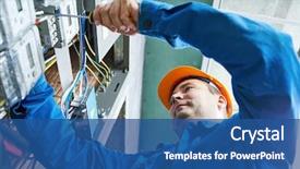  Presentation with energy meter - Presentation design having electrician installing energy saving meter background and a ocean colored foreground