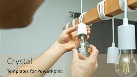  Presentation with led light - Presentation design consisting of electrician-is-installing-the-led background and a soft green colored foreground