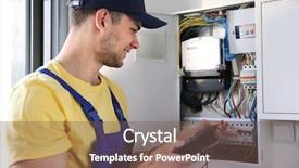  Presentation with distribution - Slide deck enhanced with electrician measuring voltage in distribution background and a violet colored foreground